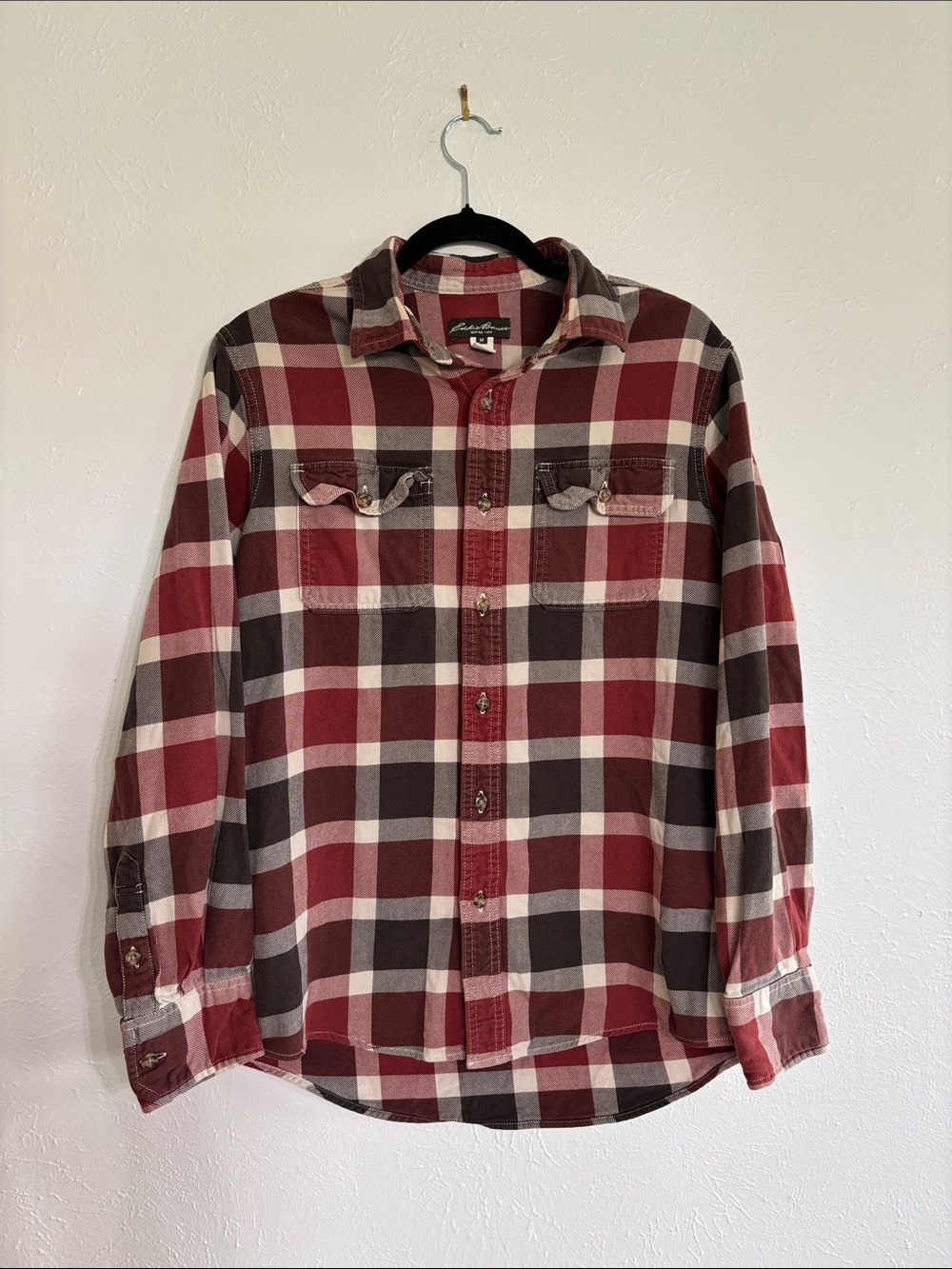 Eddie Bauer Men's Casual Plaid Shirt - Red, White and Black